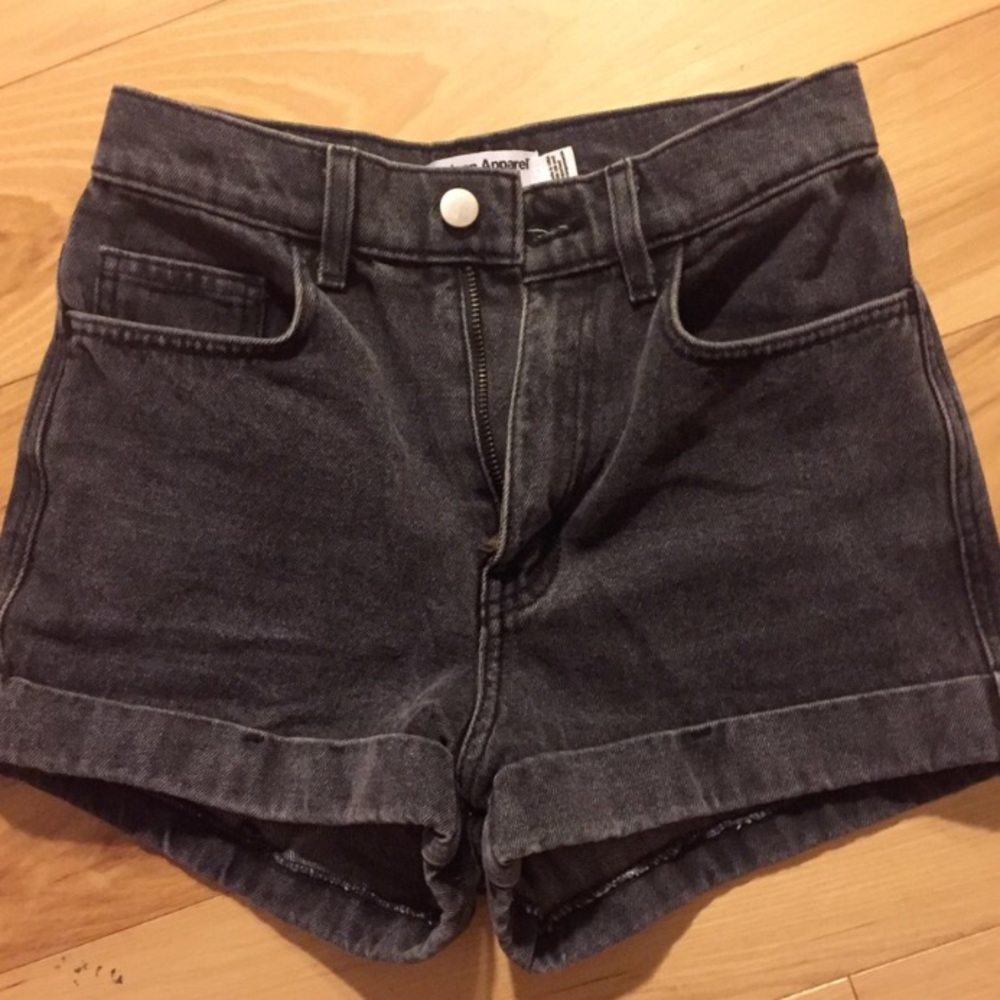 American apparel black denim high waisted shorts